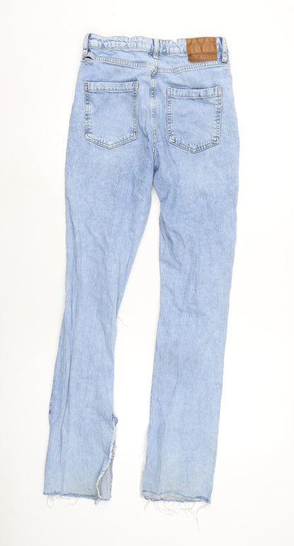 Zara Womens Blue Cotton Blend Bootcut Jeans Size 10 L31 in Regular Zip - Inside side vents to legs.