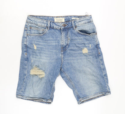 Pull&Bear Mens Blue Cotton Bermuda Shorts Size 30 in L10 in Regular Zip