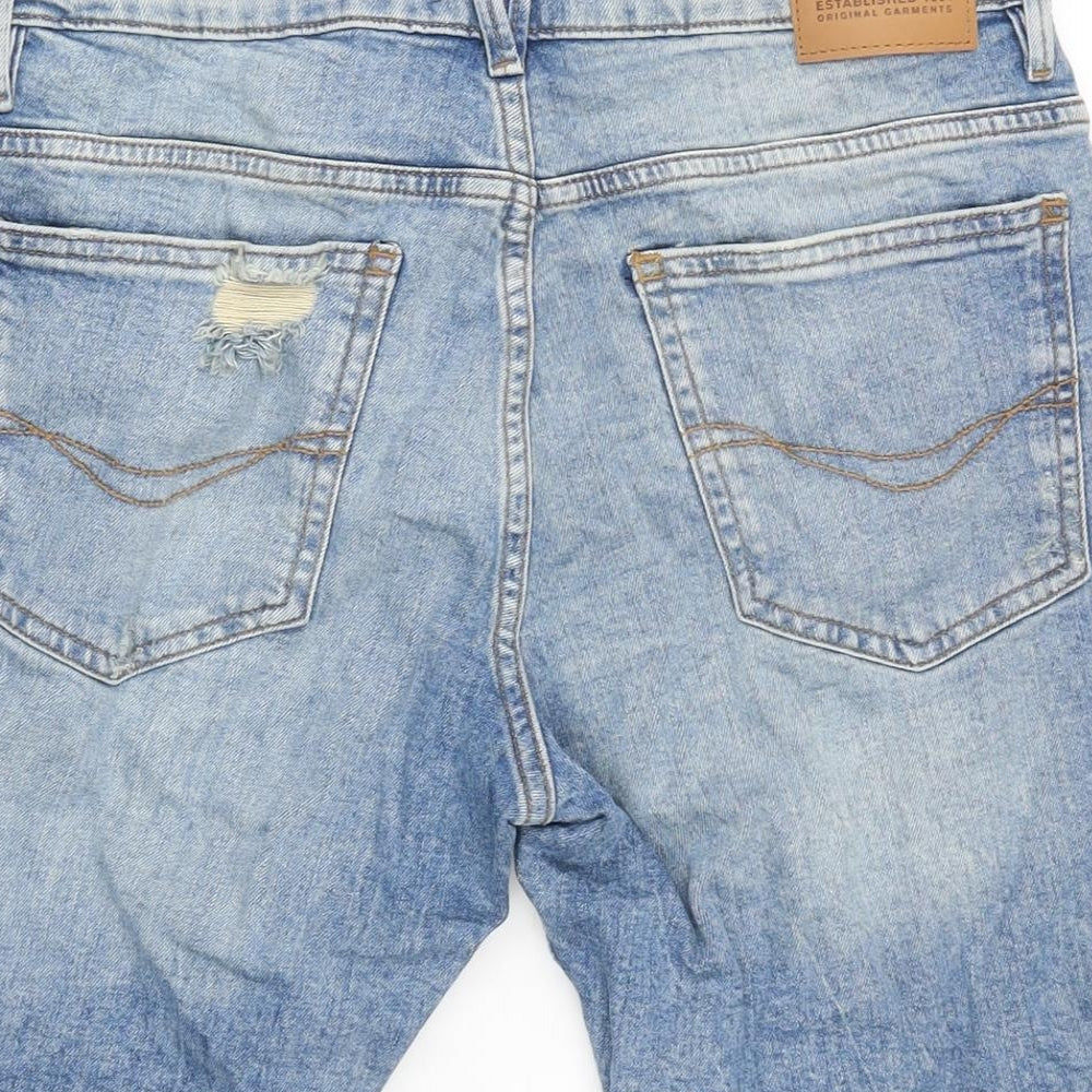 Pull&Bear Mens Blue Cotton Bermuda Shorts Size 30 in L10 in Regular Zip