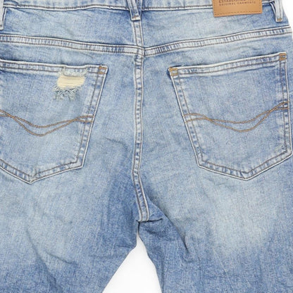 Pull&Bear Mens Blue Cotton Bermuda Shorts Size 30 in L10 in Regular Zip