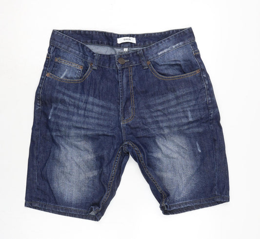 Open Mens Blue Cotton Bermuda Shorts Size 34 in L10 in Regular Zip