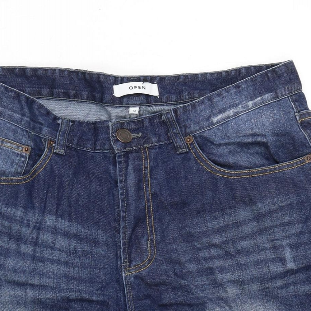 Open Mens Blue Cotton Bermuda Shorts Size 34 in L10 in Regular Zip