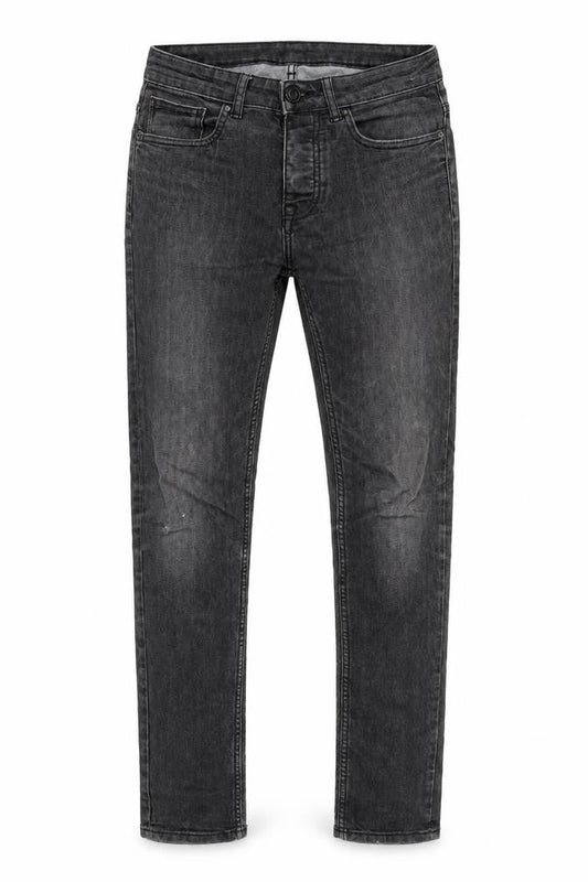 Front view of Denim & Co. men’s grey cotton blend skinny jeans, size 32, in, 32-inch leg regular button
