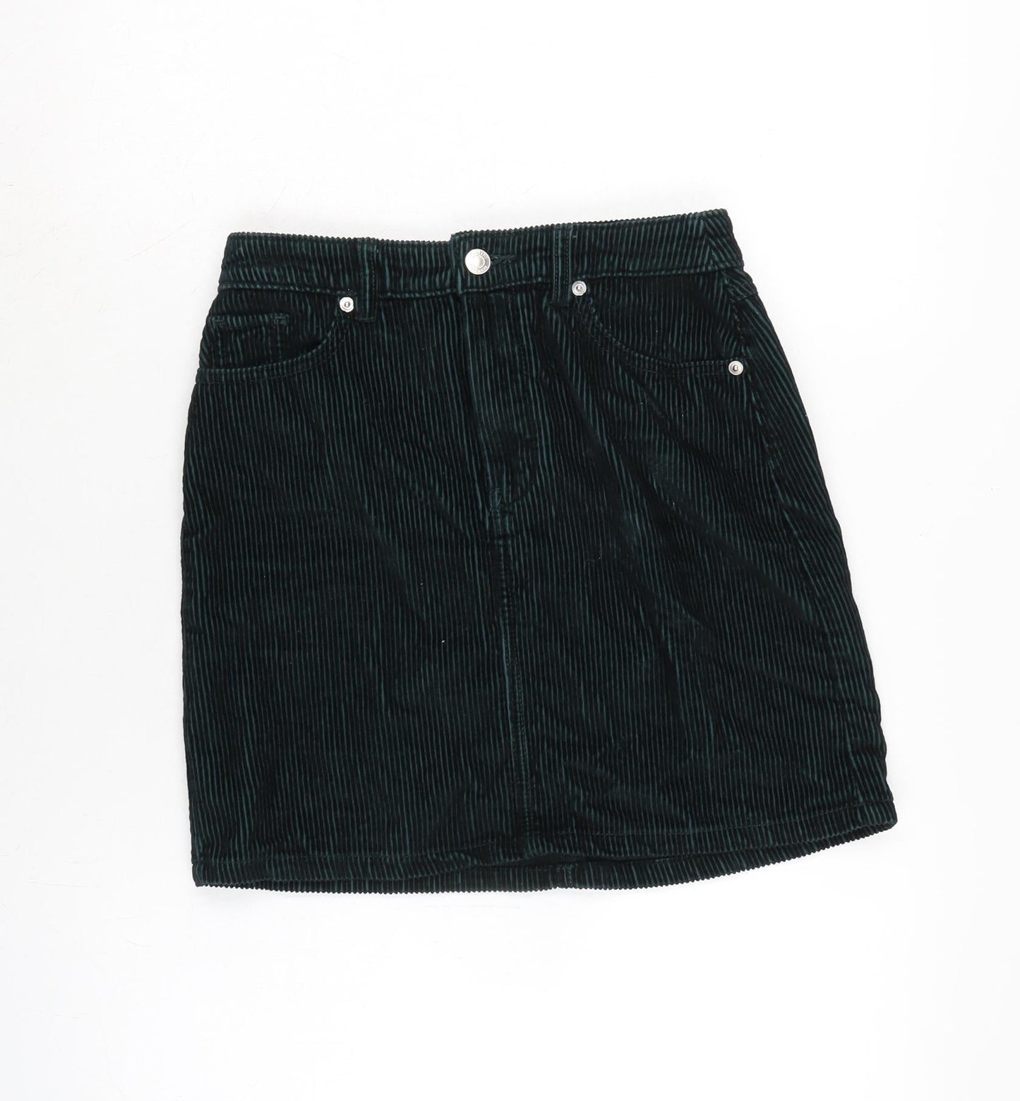 F&F Womens Green Cotton A-Line Skirt Size 6 Zip