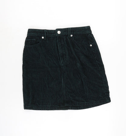 F&F Womens Green Cotton A-Line Skirt Size 6 Zip