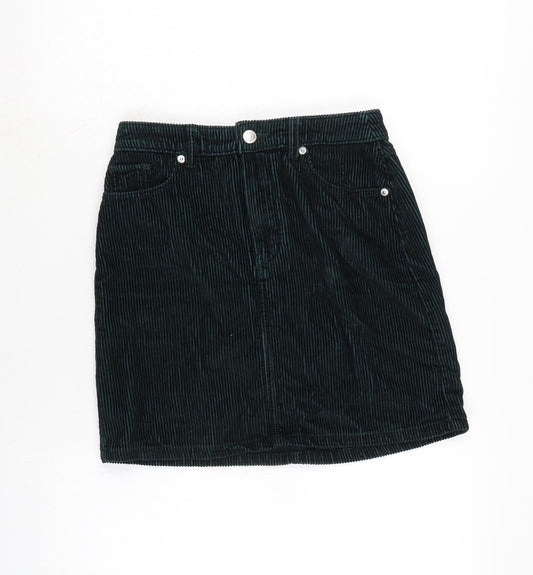 F&F Womens Green Cotton A-Line Skirt Size 6 Zip