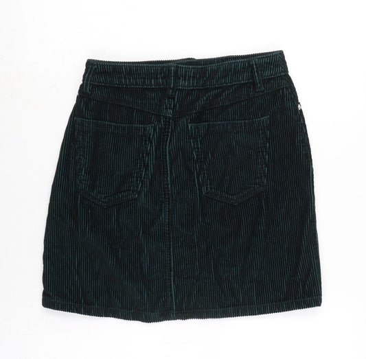 F&F Womens Green Cotton A-Line Skirt Size 6 Zip