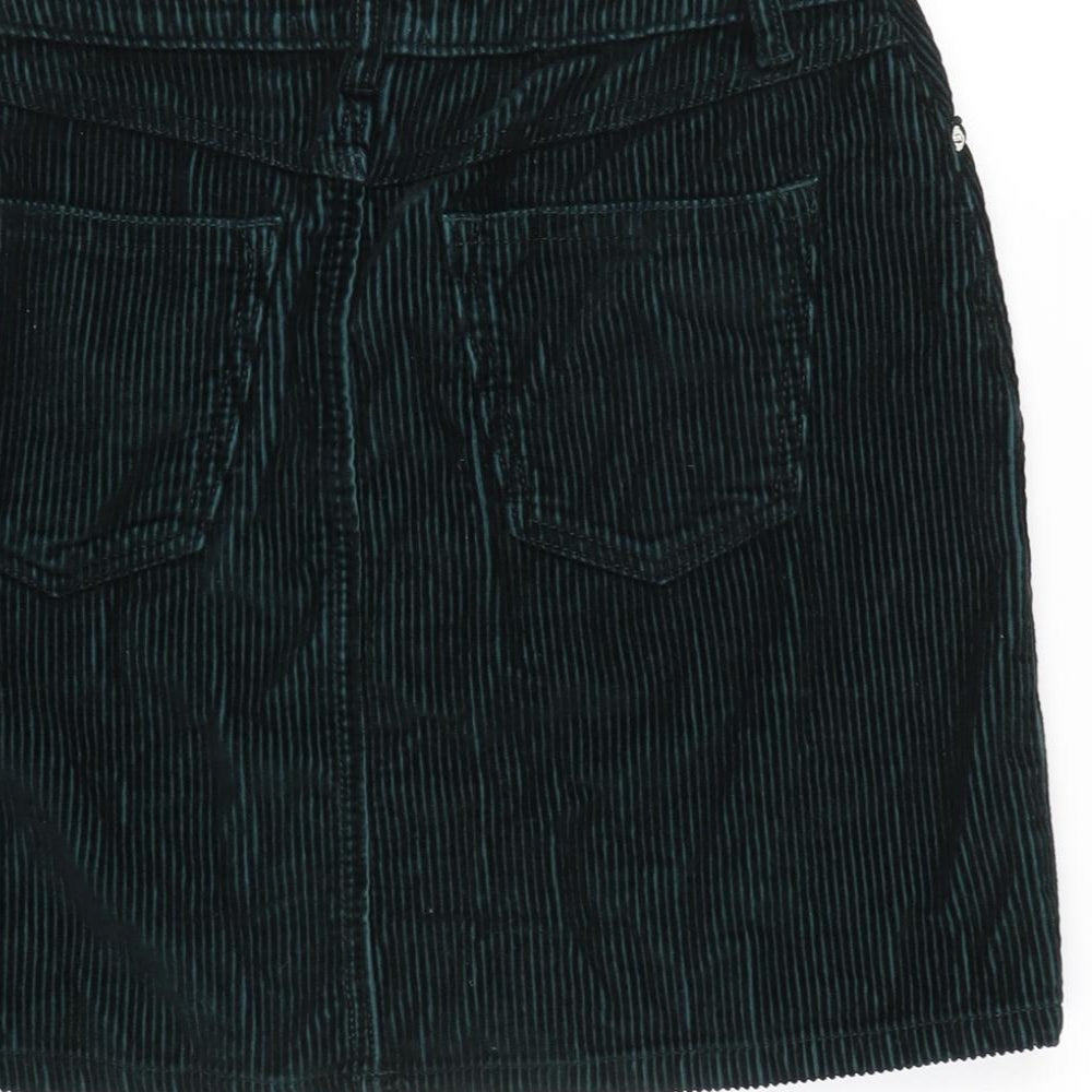 F&F Womens Green Cotton A-Line Skirt Size 6 Zip