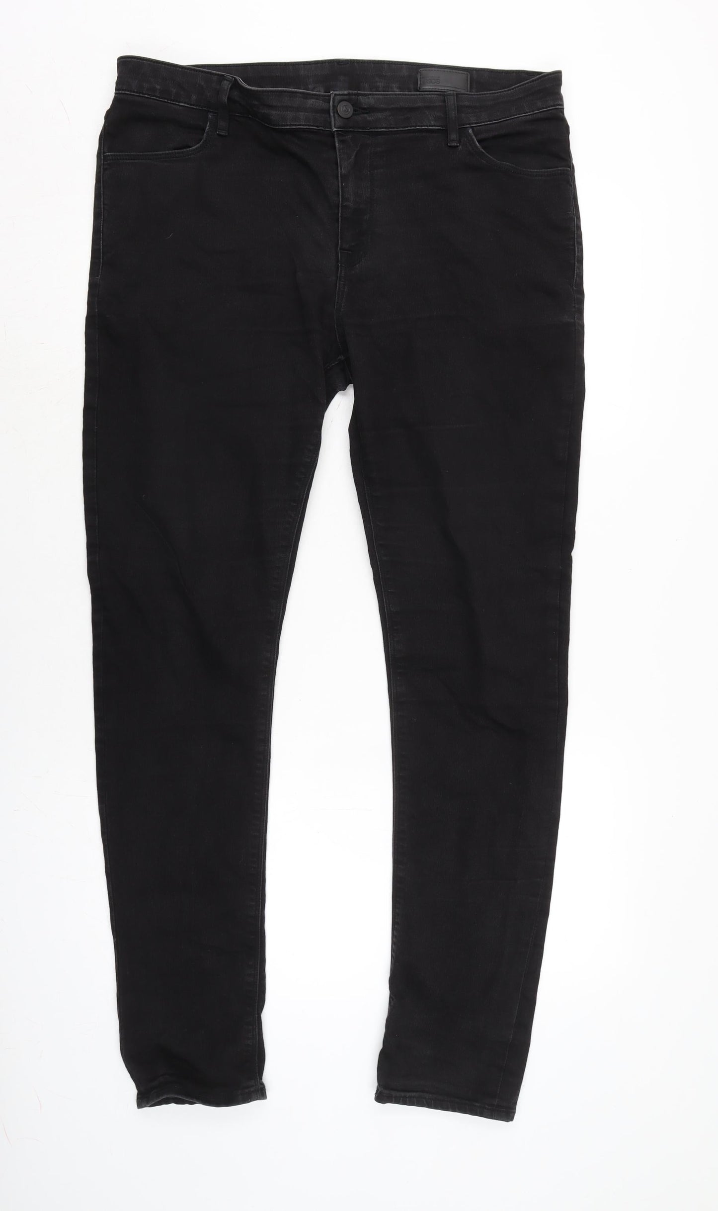 ASOS Mens Black Cotton Blend Straight Jeans Size 38 in L32 in Regular Zip