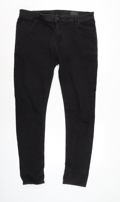 ASOS Mens Black Cotton Blend Straight Jeans Size 38 in L32 in Regular Zip