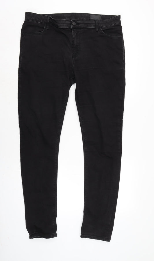 ASOS Mens Black Cotton Blend Straight Jeans Size 38 in L32 in Regular Zip