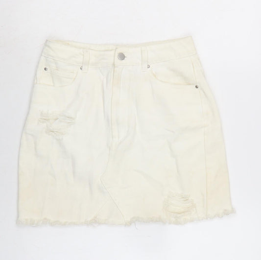 Boohoo Womens Ivory Cotton A-Line Skirt Size 10 Zip
