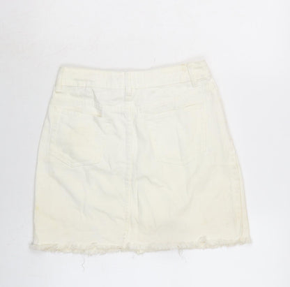Boohoo Womens Ivory Cotton A-Line Skirt Size 10 Zip