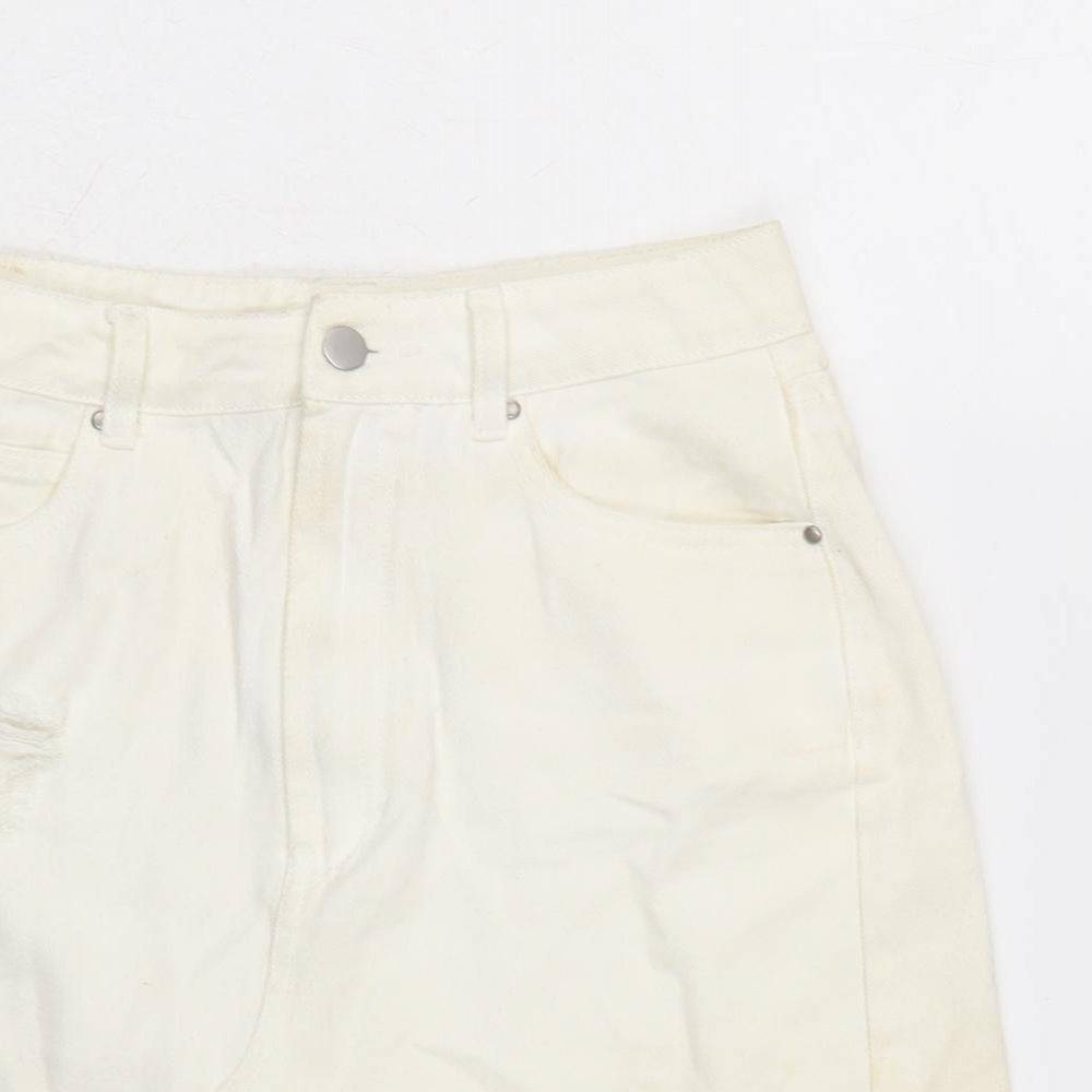 Boohoo Womens Ivory Cotton A-Line Skirt Size 10 Zip