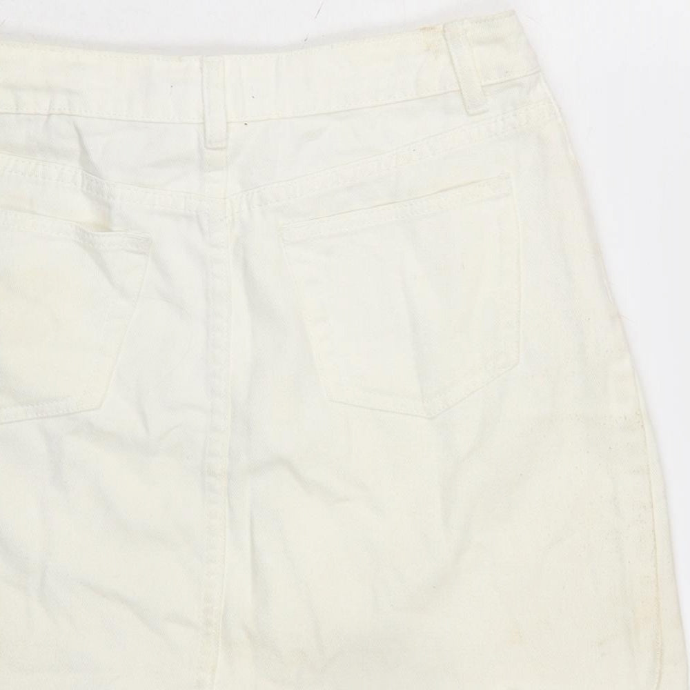 Boohoo Womens Ivory Cotton A-Line Skirt Size 10 Zip