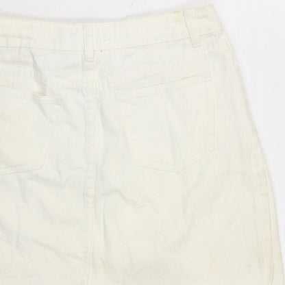 Boohoo Womens Ivory Cotton A-Line Skirt Size 10 Zip