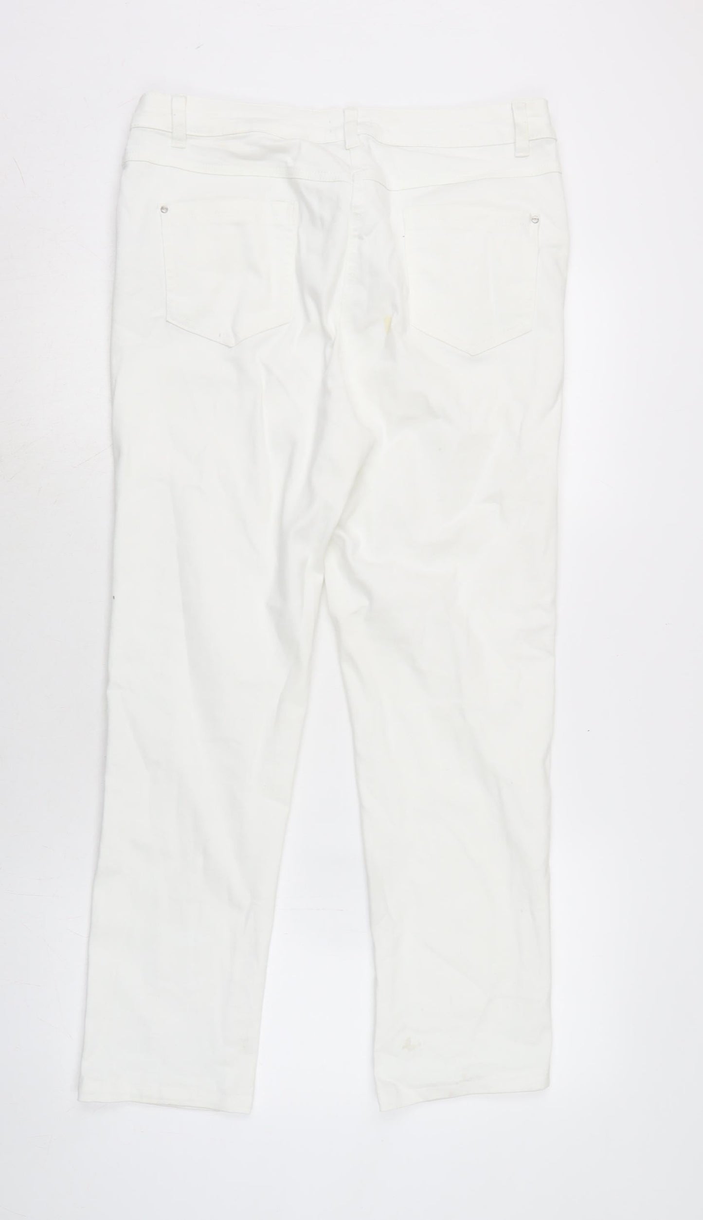 M&Co Womens White Cotton Blend Straight Jeans Size 12 L27.5 in Regular Zip