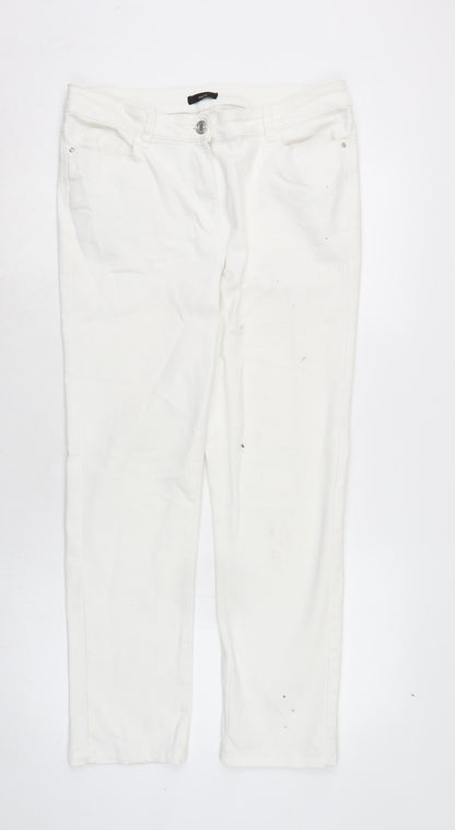 M&Co Womens Silver Cotton Blend Straight Jeans Size 12 L27 in Regular Zip
