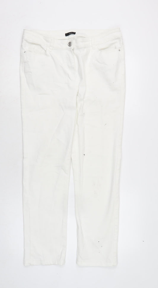 M&Co Womens Silver Cotton Blend Straight Jeans Size 12 L27 in Regular Zip