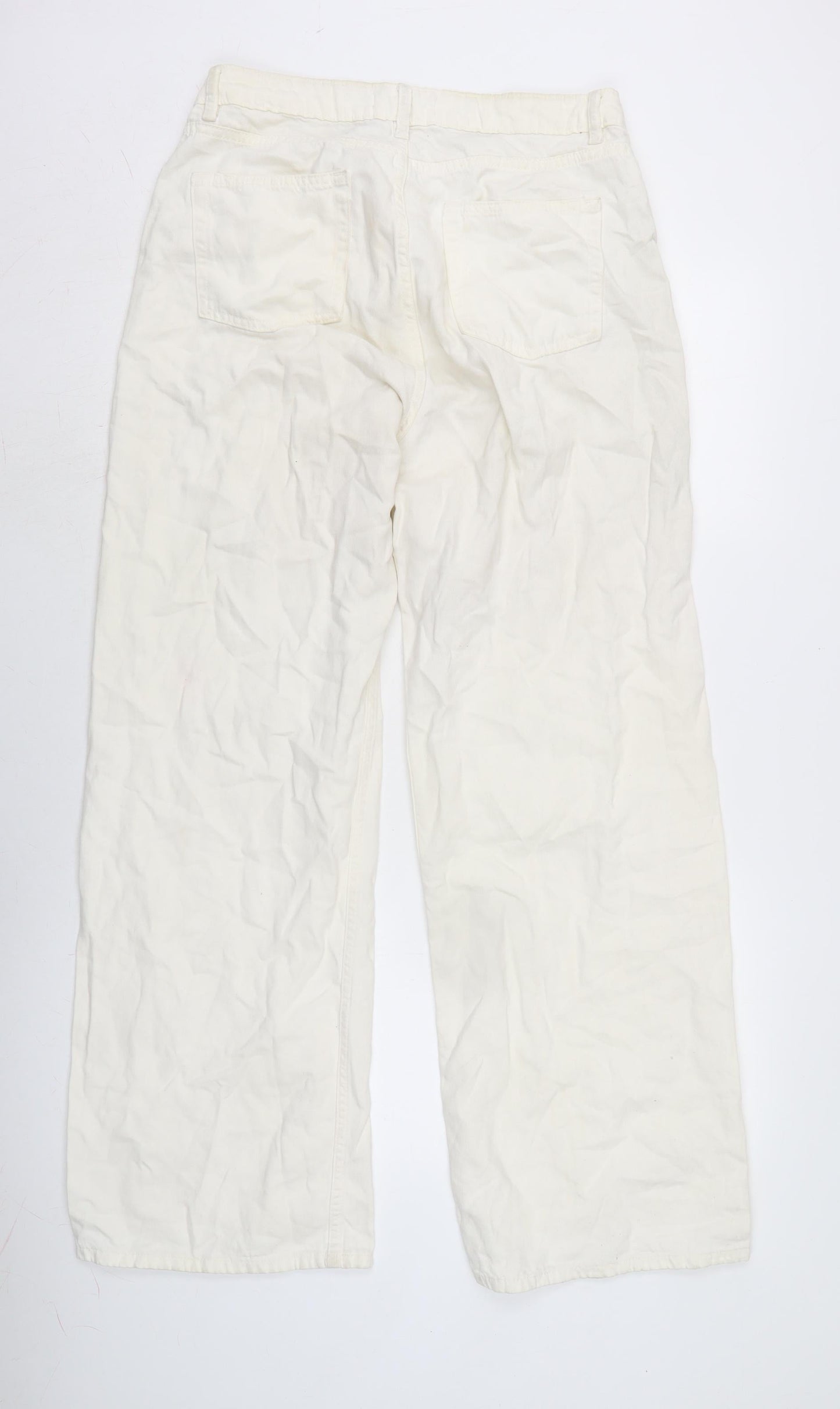 Denim & Co. Womens Ivory Cotton Blend Wide-Leg Jeans Size 14 L30 in Regular Zip