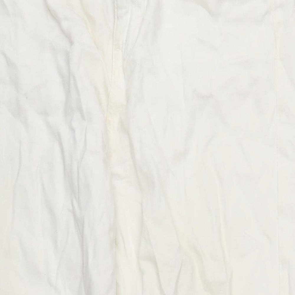 Denim & Co. Womens Ivory Cotton Blend Wide-Leg Jeans Size 14 L30 in Regular Zip