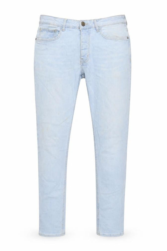 Front view of Denim & Co. men’s blue cotton blend skinny jeans, size 32, in, 33-inch leg extra-slim button