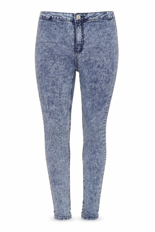 Front view of Denim & Co. women’s blue cotton blend skinny jeans, size UK 14, 28-inch leg regular zip