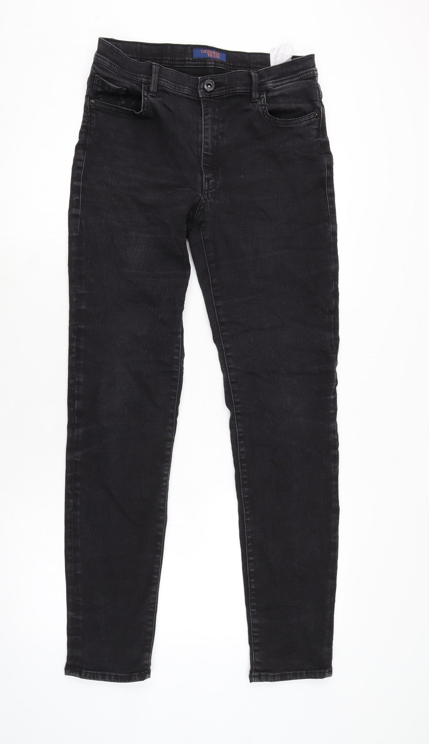 Trussardi Jeans Womens Grey Cotton Blend Straight Jeans Size 28 in L30.5 in Regular Zip - Beaded detail to back pockets.