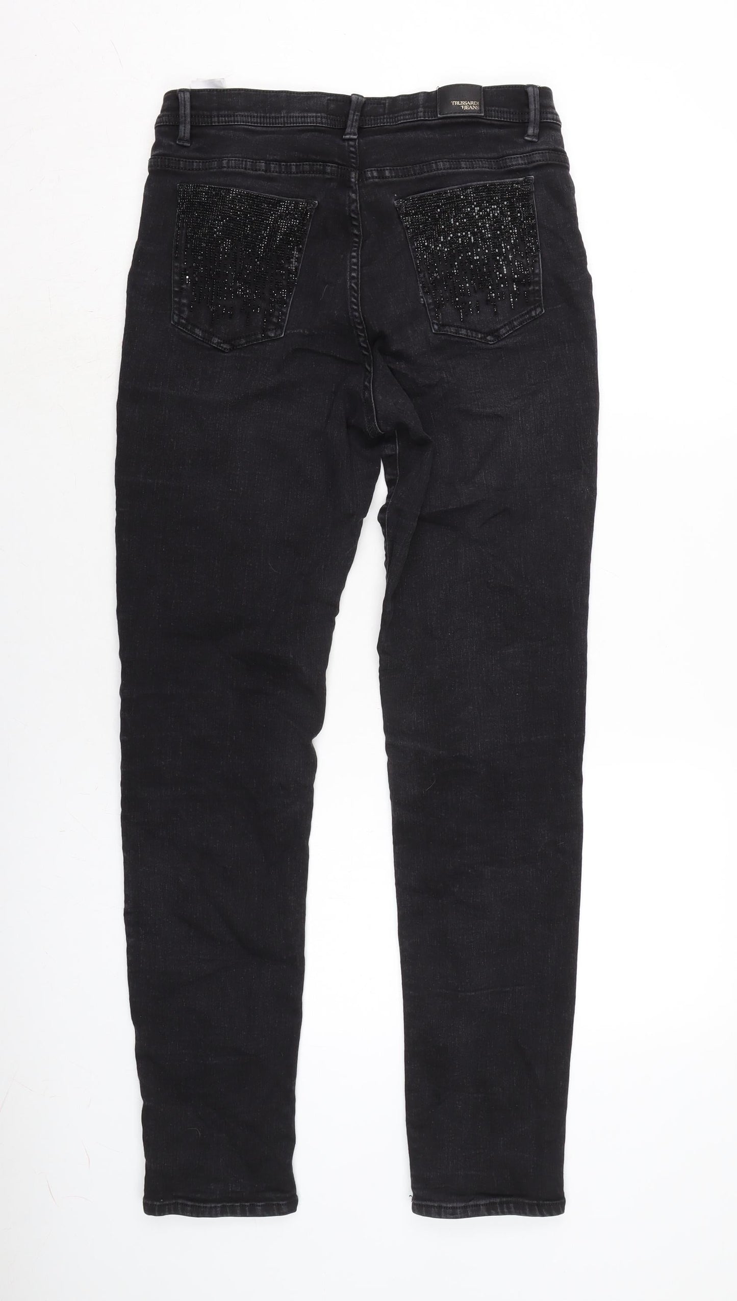 Trussardi Jeans Womens Grey Cotton Blend Straight Jeans Size 28 in L30.5 in Regular Zip - Beaded detail to back pockets.