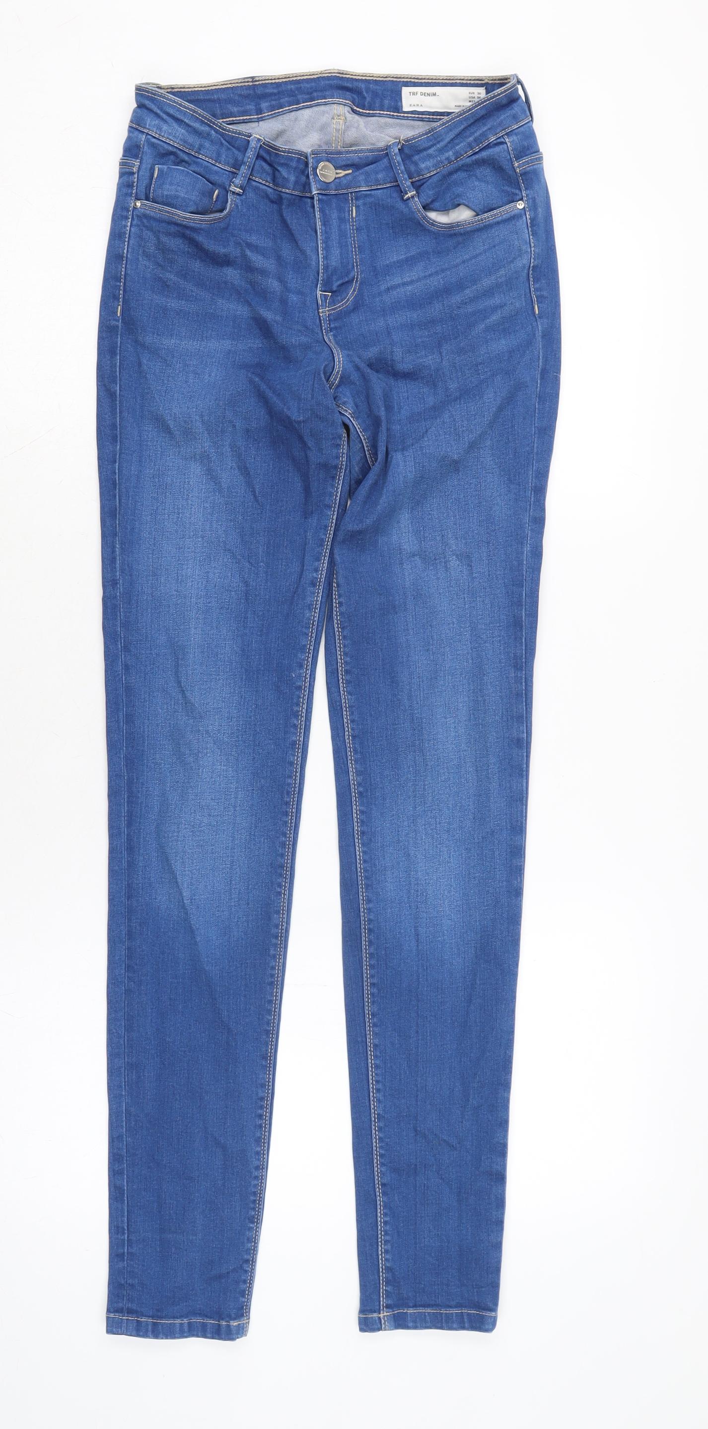 Zara Womens Blue Cotton Blend Skinny Jeans Size 8 L32 in Regular Zip