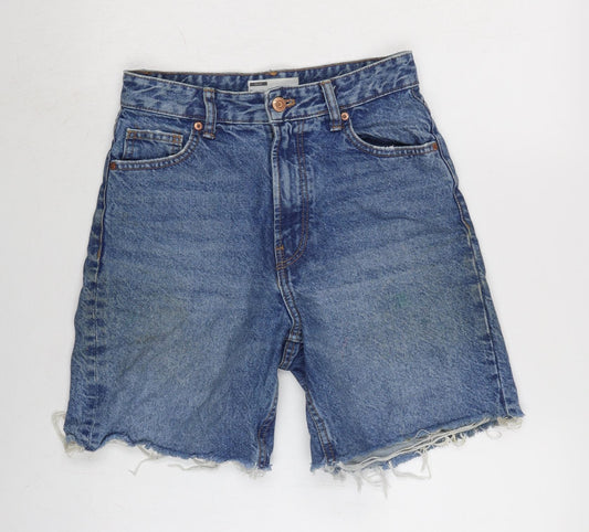 Additional front view of Berksha women’s blue cotton cut-off shorts, size UK 6, regular zip