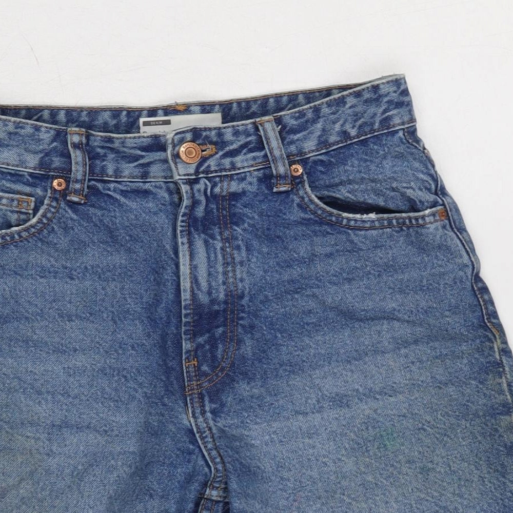 Berksha Womens Blue Cotton Cut-Off Shorts Size 6 Regular Zip