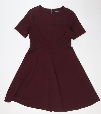 Debenhams Womens Red Polyester A-Line Size 12 Round Neck Zip