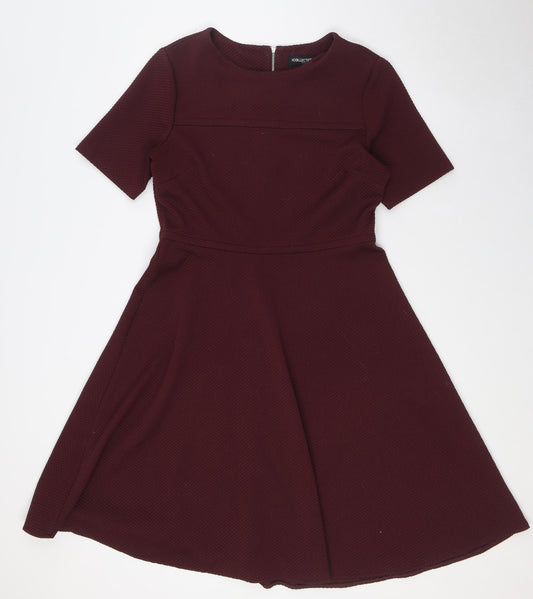 Debenhams Womens Red Polyester A-Line Size 12 Round Neck Zip