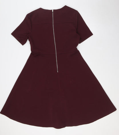 Debenhams Womens Red Polyester A-Line Size 12 Round Neck Zip