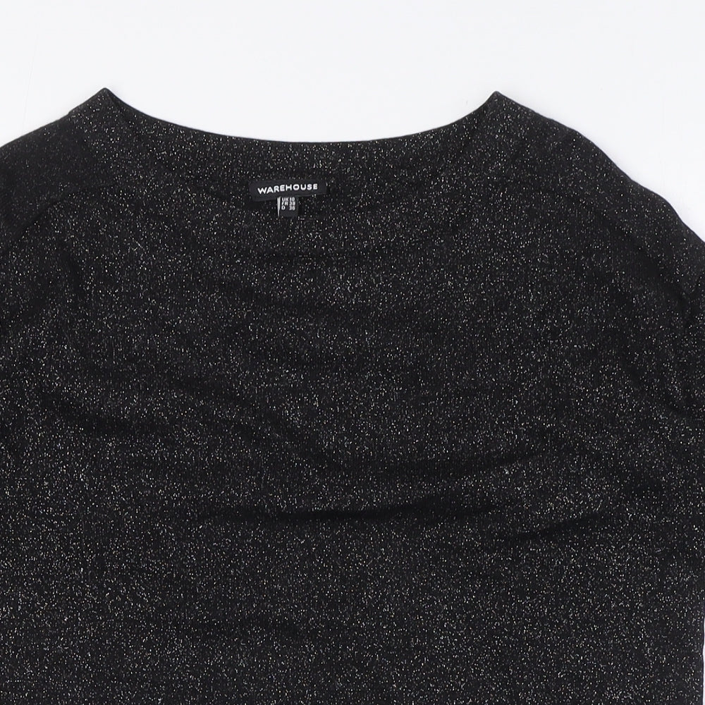 Womens UK Size 10 Warehouse Black Basic T-Shirt