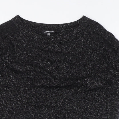 Womens UK Size 10 Warehouse Black Basic T-Shirt