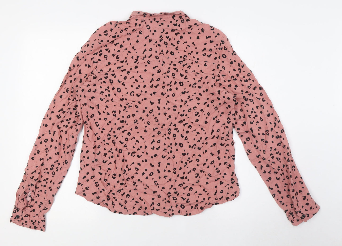 Divided by H&M Womens Pink Animal Print Viscose Basic Button-Up Size 4 Collared