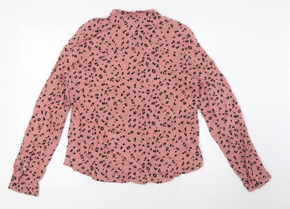 Divided by H&M Womens Pink Animal Print Viscose Basic Button-Up Size 4 Collared