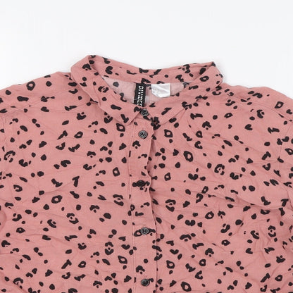 Divided by H&M Womens Pink Animal Print Viscose Basic Button-Up Size 4 Collared