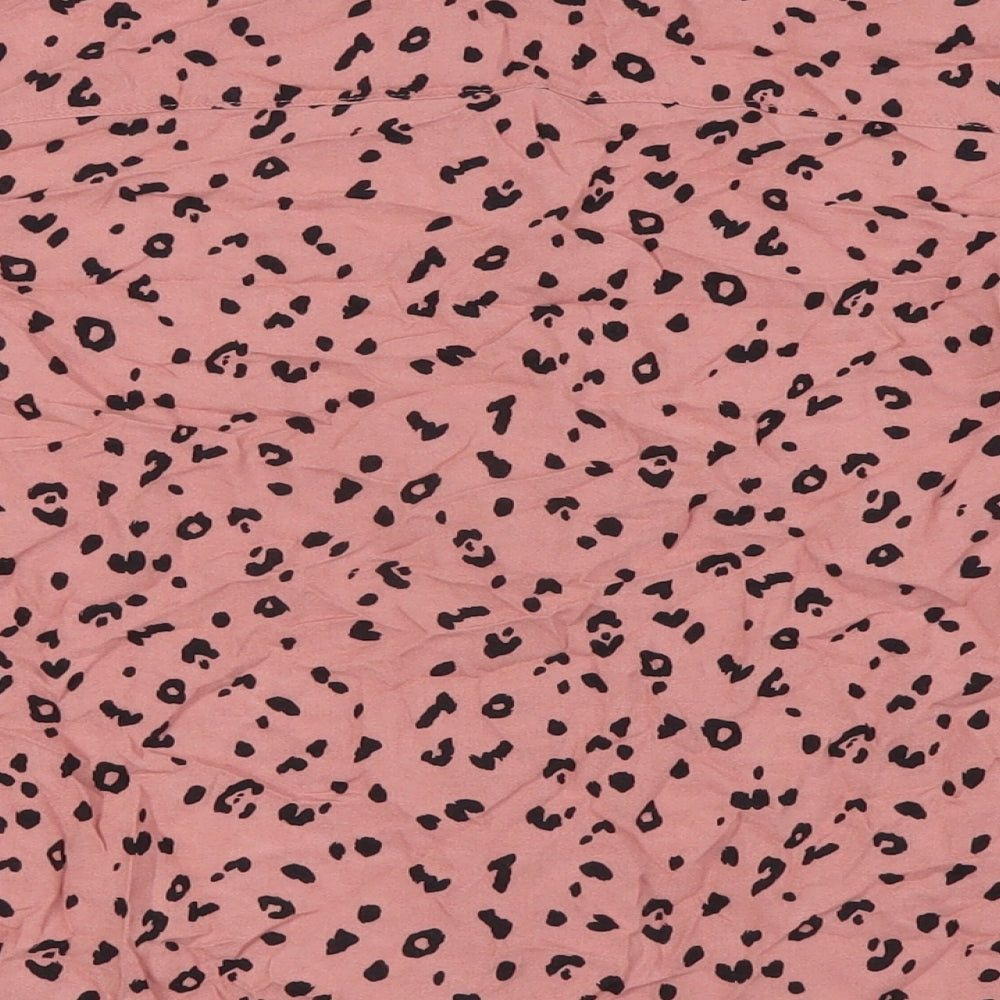 Divided by H&M Womens Pink Animal Print Viscose Basic Button-Up Size 4 Collared