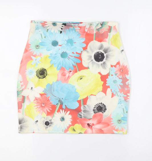 Boohoo Womens Multicoloured Floral Polyester A-Line Skirt Size 10
