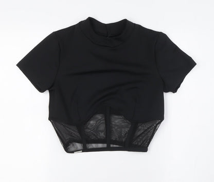 Paradise Chick Womens Black Polyester Basic Blouse Size S Round Neck - Sheer Waist