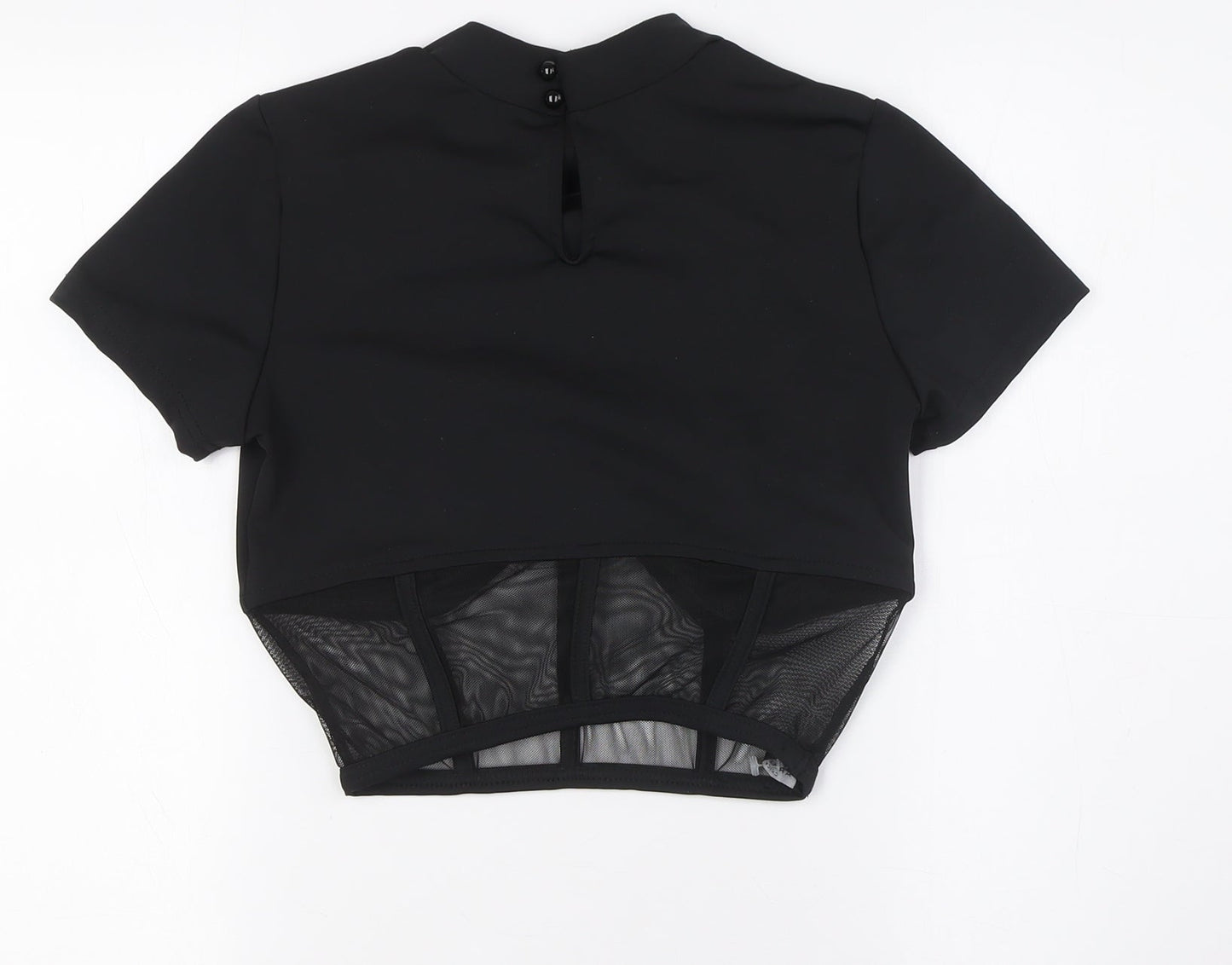 Paradise Chick Womens Black Polyester Basic Blouse Size S Round Neck - Sheer Waist