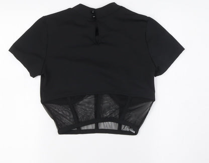 Paradise Chick Womens Black Polyester Basic Blouse Size S Round Neck - Sheer Waist
