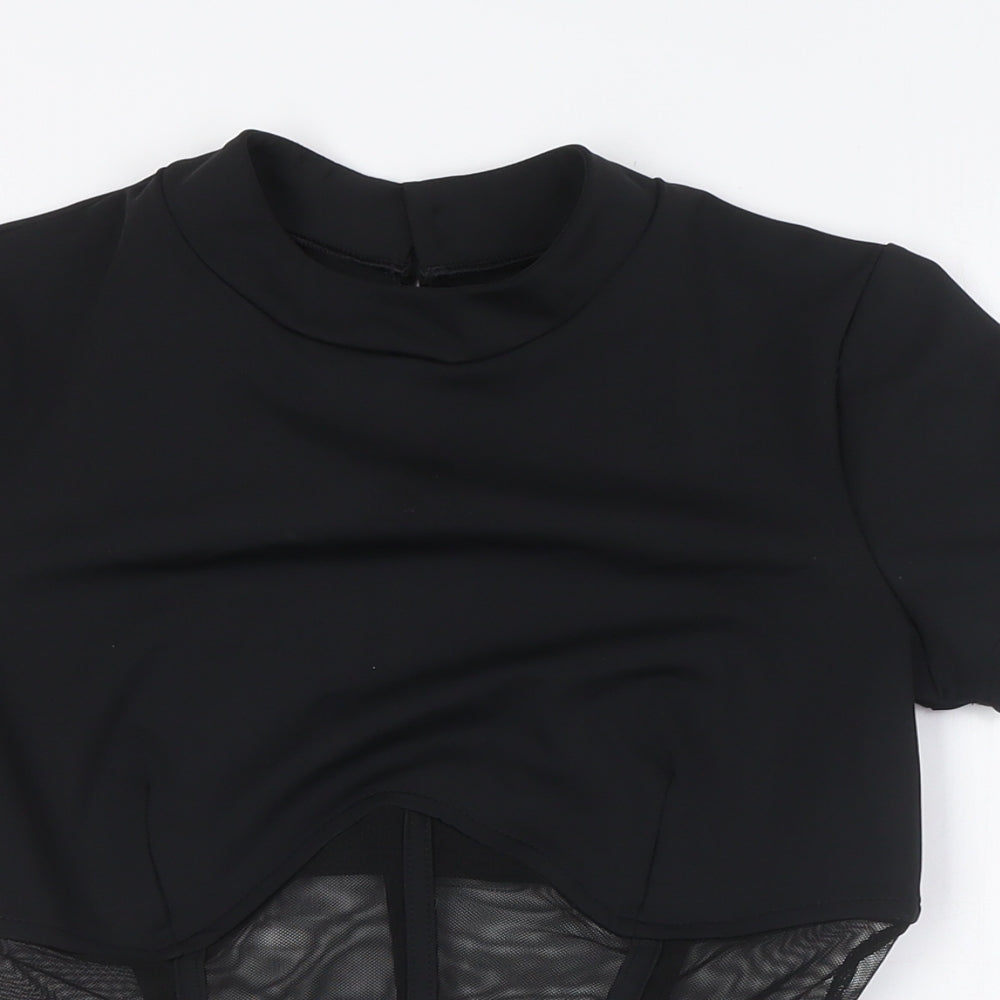 Paradise Chick Womens Black Polyester Basic Blouse Size S Round Neck - Sheer Waist