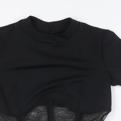 Paradise Chick Womens Black Polyester Basic Blouse Size S Round Neck - Sheer Waist