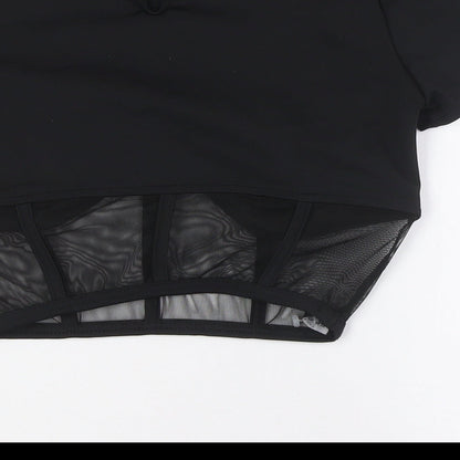 Paradise Chick Womens Black Polyester Basic Blouse Size S Round Neck - Sheer Waist