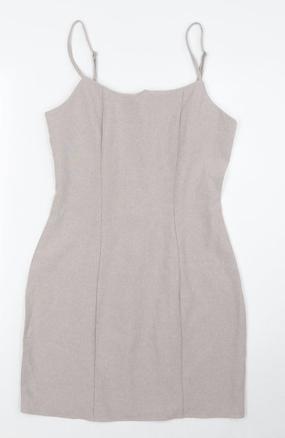 Missguided Womens Beige Polyester Pencil Dress Size 8 Scoop Neck Zip
