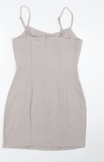 Missguided Womens Beige Polyester Pencil Dress Size 8 Scoop Neck Zip